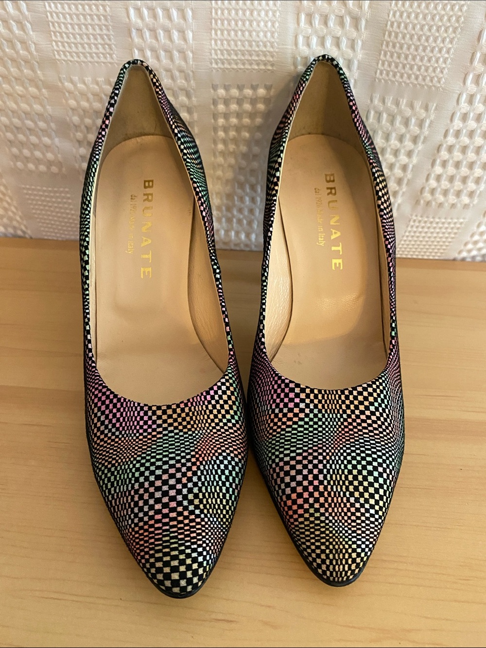 Vintage 90s optical illusion checkerboard heels by Brunate Italian leather - Picture 2 of 10